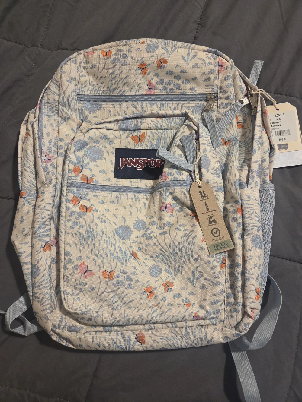 Jansport Floral Cream and Light Blue Backpack with Orange Accents - Picture 1 of 3